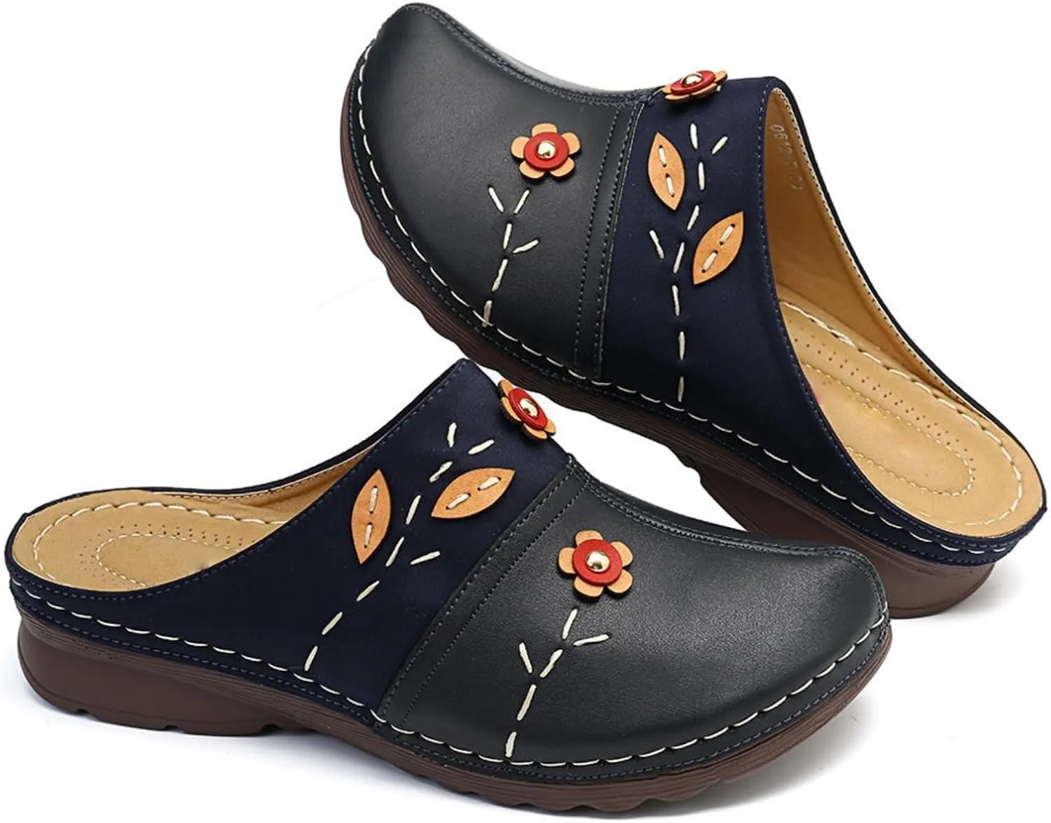 Clogs for Women Mules Shoes Closed Toe Clogs Comfortable Open Back Slip Ons Flower Low Wedge Sandals Orthopedic Backless Mules with Arch Support
