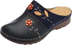 Clogs for Women Mules Shoes Closed Toe Clogs Comfortable Open Back Slip Ons Flower Low Wedge Sandals Orthopedic Backless Mules with Arch Support