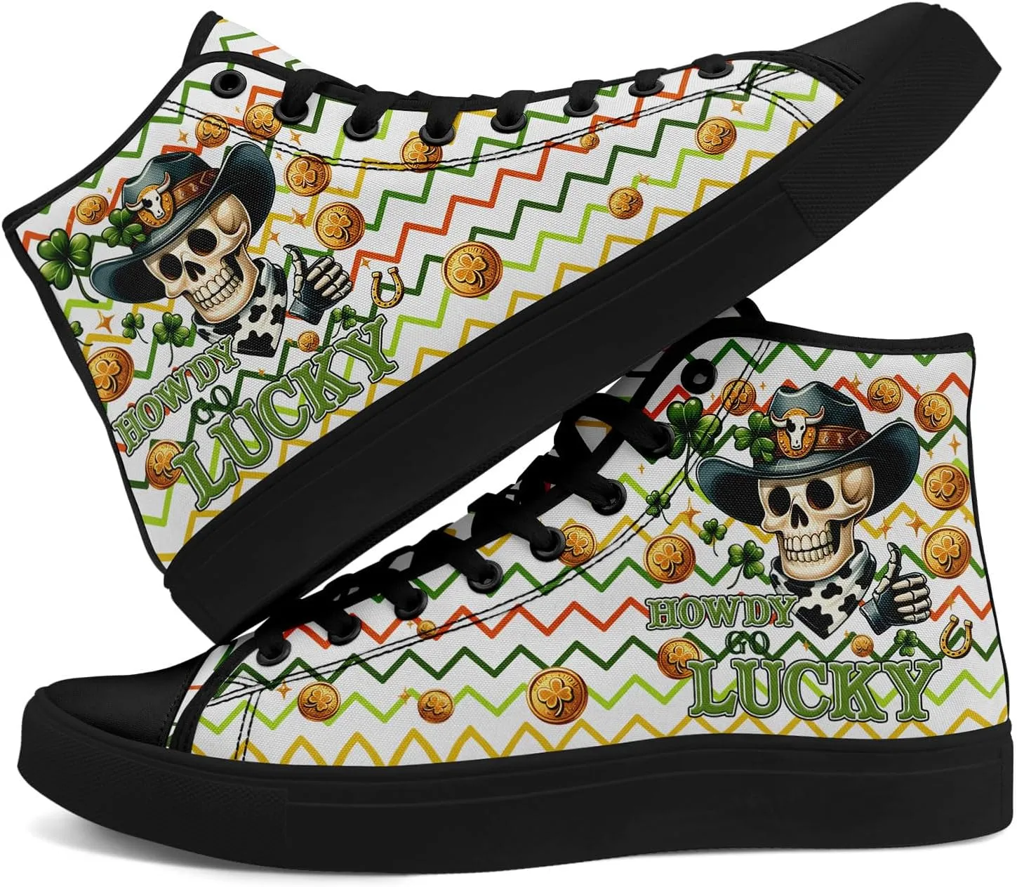 Men's Stylish Skull Canvas High-Top Sneakers Gift Women's Green Comfort Breathable Trendy Casual Flat Walking Shoes